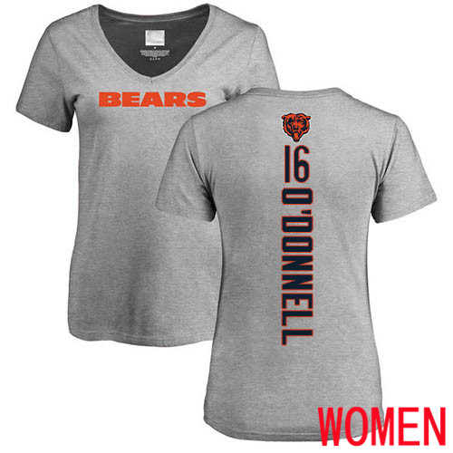 Chicago Bears Ash Women Pat O Donnell Backer V-Neck NFL Football #16 T Shirt